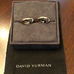 David Yurman SS & Gold Crossover Hoop Earrings